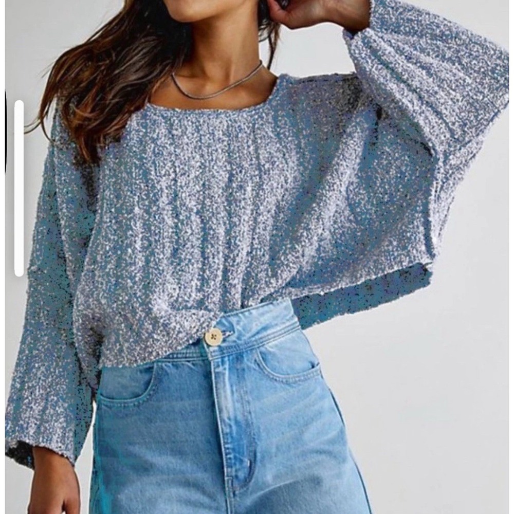 Free People Good Day cropped Sweater Womens XS BlueOversized